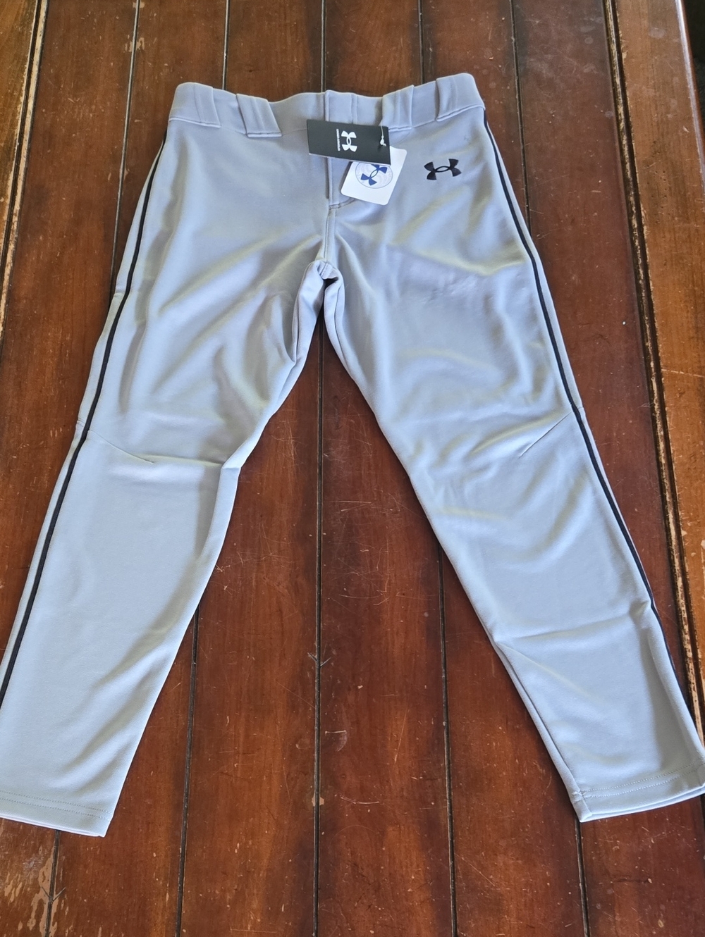 Under Armour Gray Youth Baseball Pants with Black Stripe